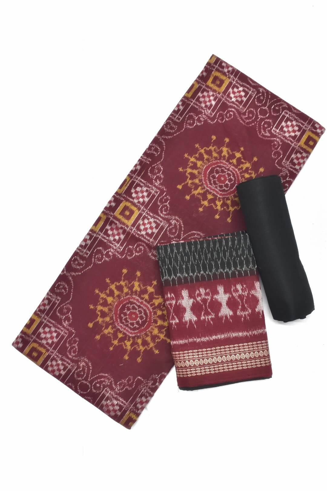 Maroon Colour Sambalpuri Handloom Cotton Dress Materials Sambalpuri