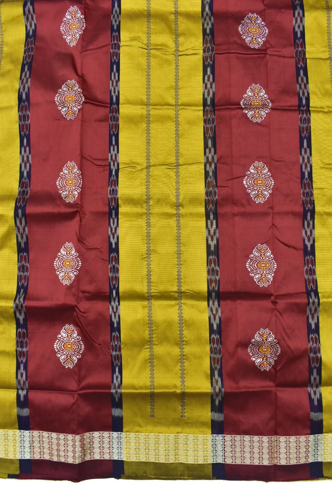 Yellow Maroon Combination Sambalpuri Handloom Bomkai Silk Saree