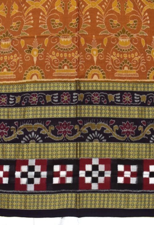 Mustard Yellow Colour Pasapali Border Sambalpuri Handloom Cotton Bandha