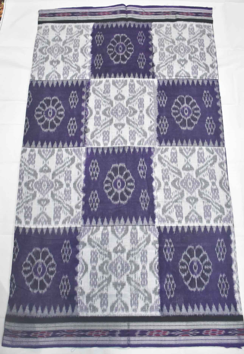 Blue-White Colour Combination Sambalpuri Handloom Cotton Saree - Image 2