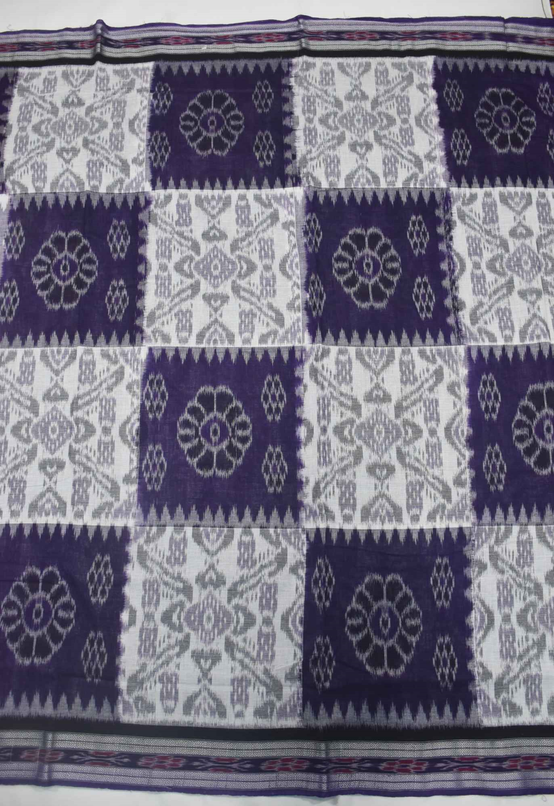Blue-White Colour Combination Sambalpuri Handloom Cotton Saree