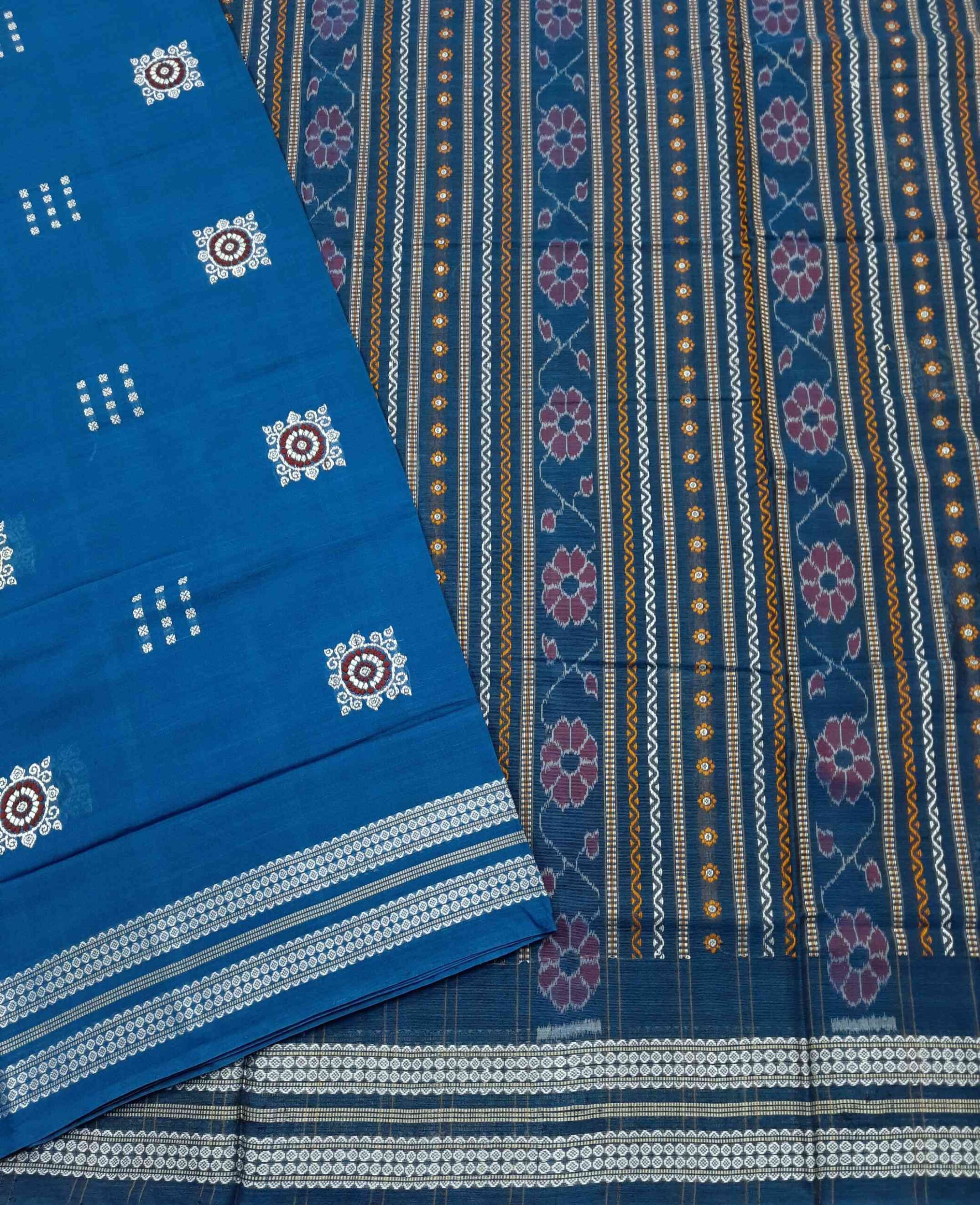 Sky Colour Sambalpuri Handloom Cotton Saree - Image 5