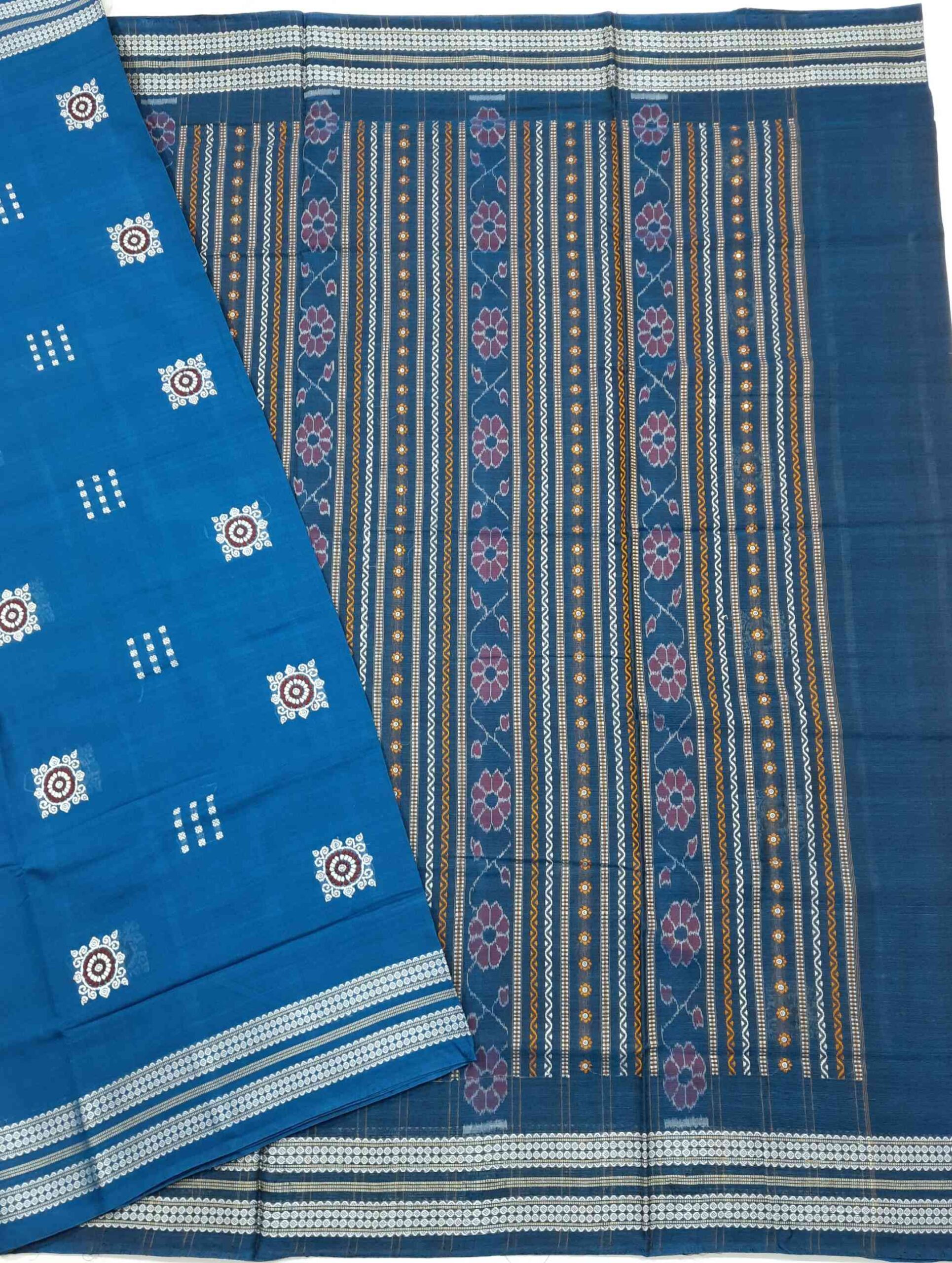 Sky Colour Sambalpuri Handloom Cotton Saree - Image 4