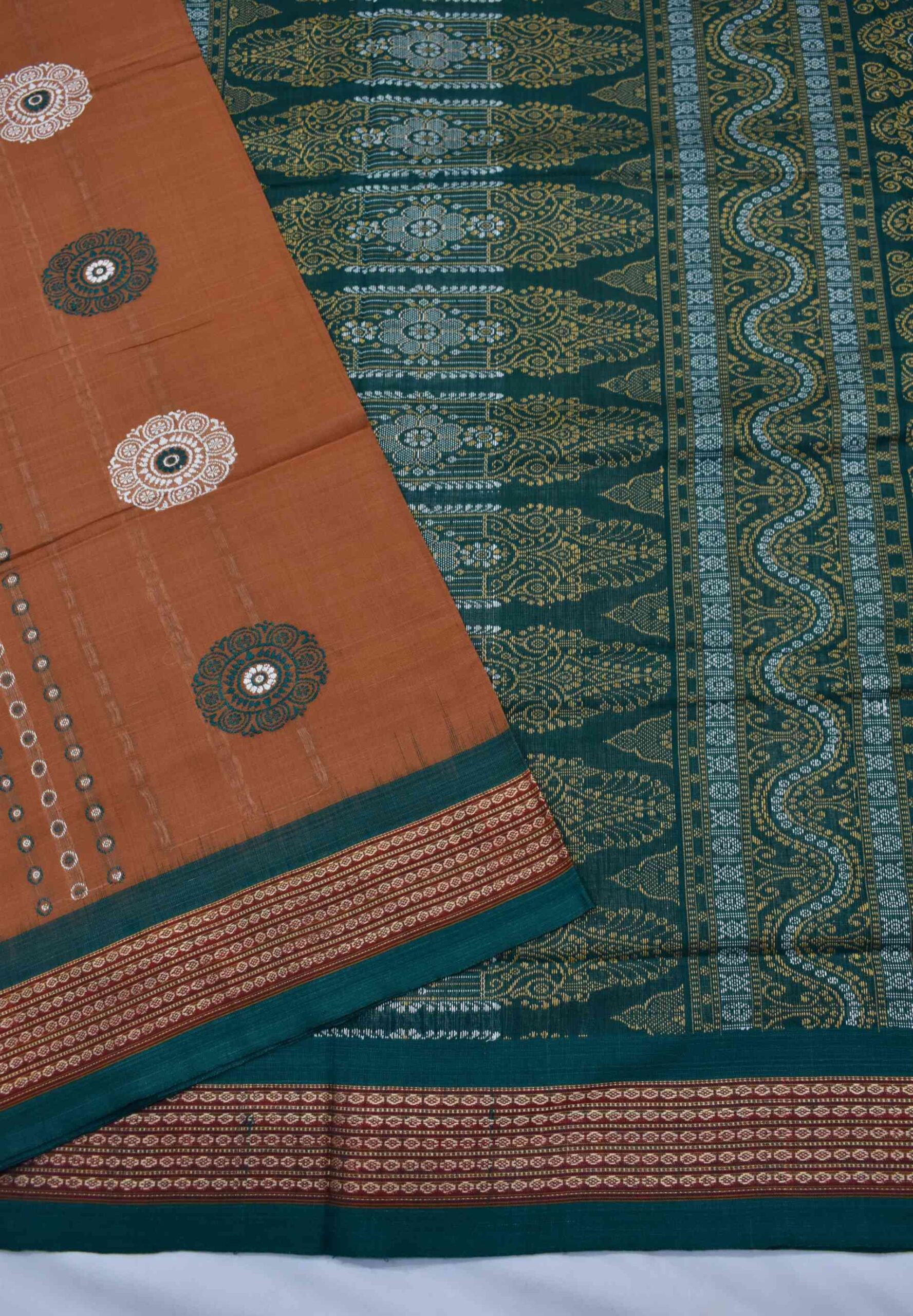 Brown Colour Sambalpuri Handloom Cotton Bomkai Saree - Image 4