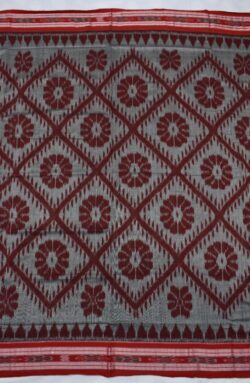 Gray-Red Colour Sambalpuri Handloom Maniabandha Cotton Saree
