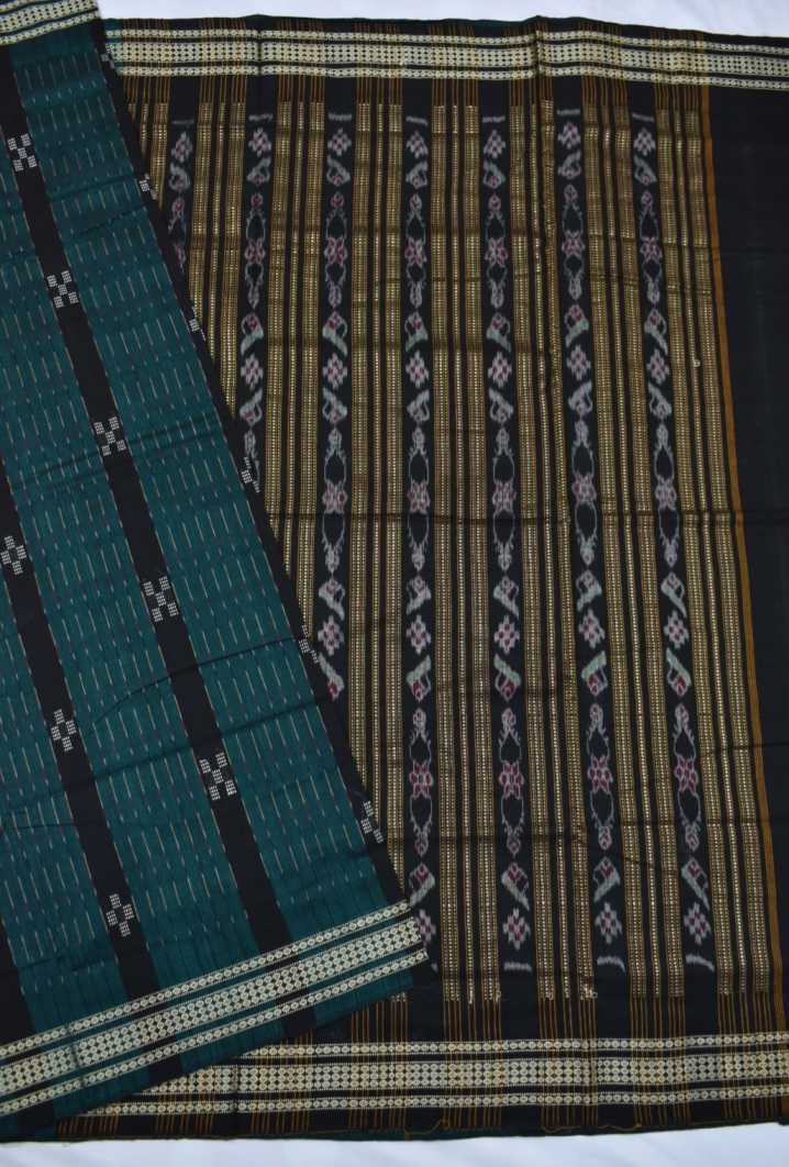 Deep Green Colour Sambalpuri Handloom Cotton Saree - Image 3