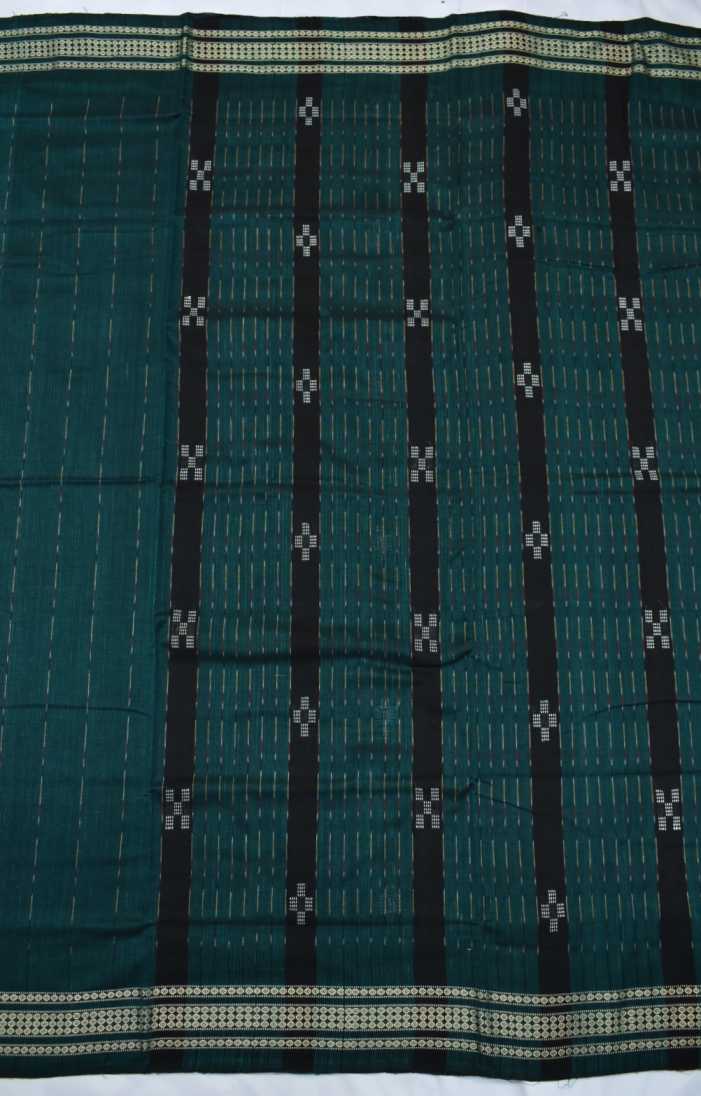 Deep Green Colour Sambalpuri Handloom Cotton Saree