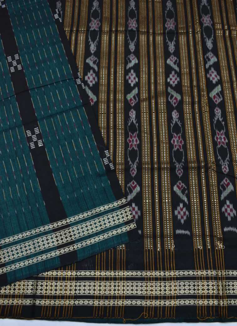 Deep Green Colour Sambalpuri Handloom Cotton Saree - Image 4