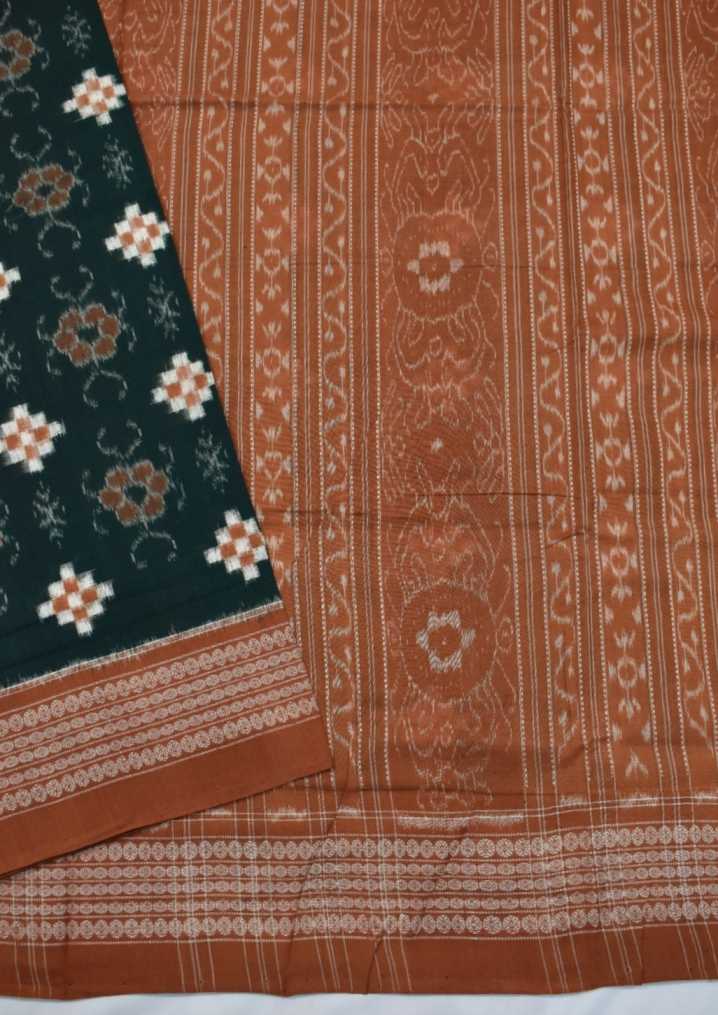 Dark Green Colour Sambalpuri Handloom Cotton Saree - Image 4