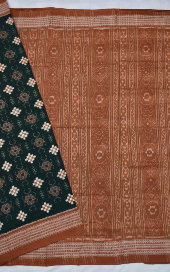Dark Green Colour Sambalpuri Handloom Cotton Saree - Image 3