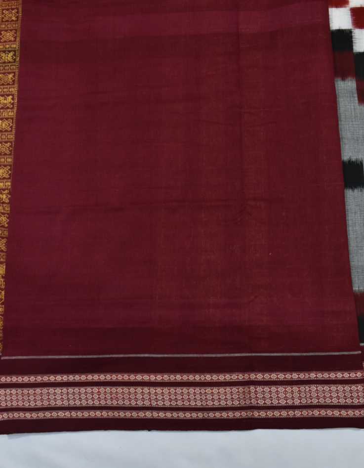 Silver Colour Pasapali Design Sambalpuri Handloom Cotton Saree - Image 5