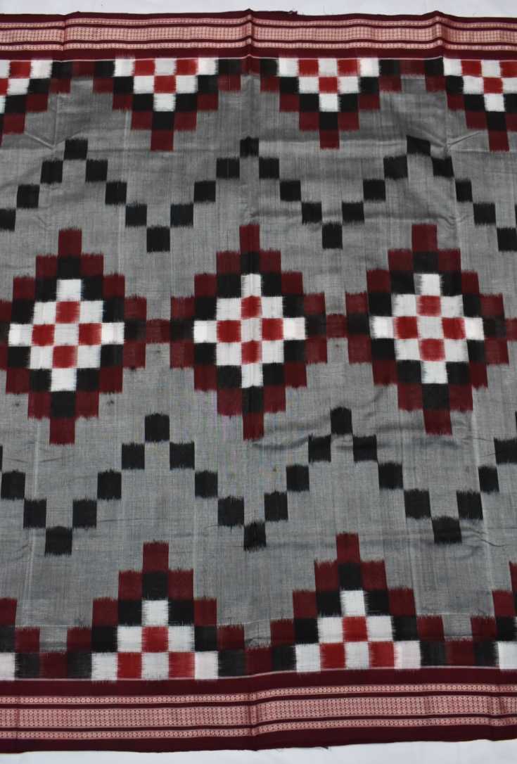 Silver Colour Pasapali Design Sambalpuri Handloom Cotton Saree