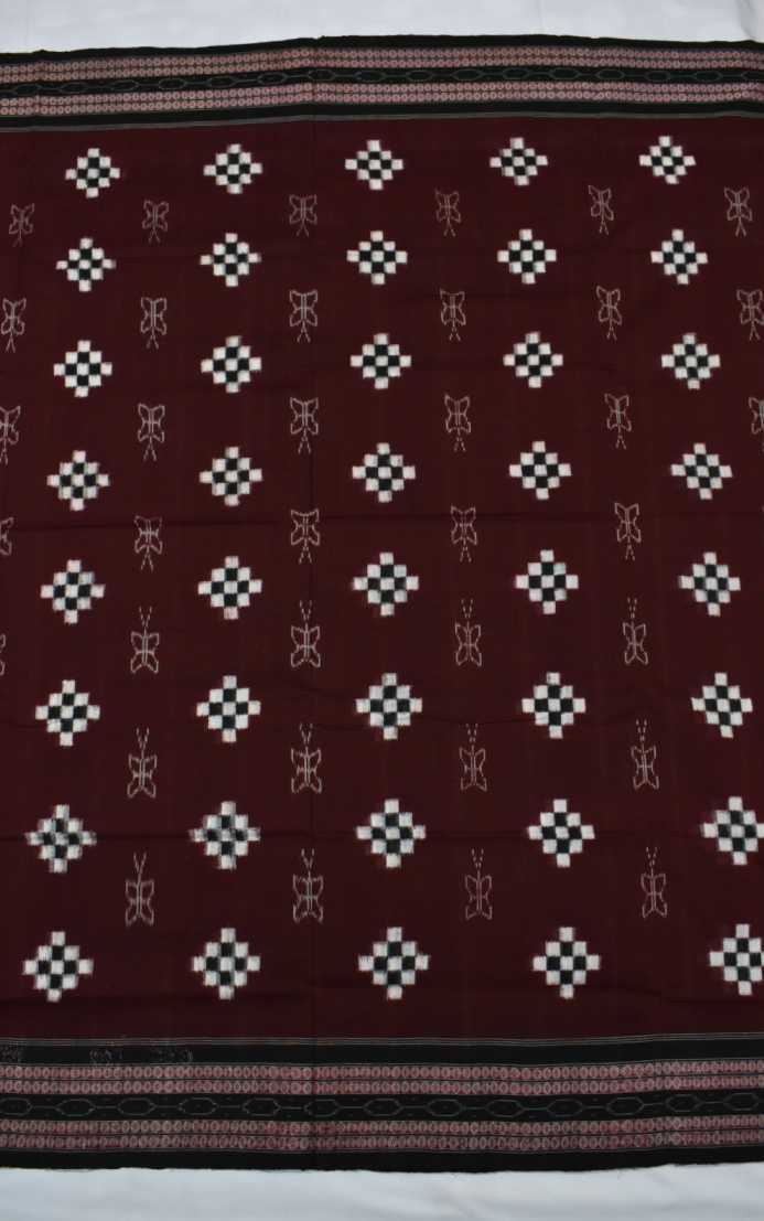 Maroon Colour Pasapali Design Sambalpuri Handloom Cotton Saree