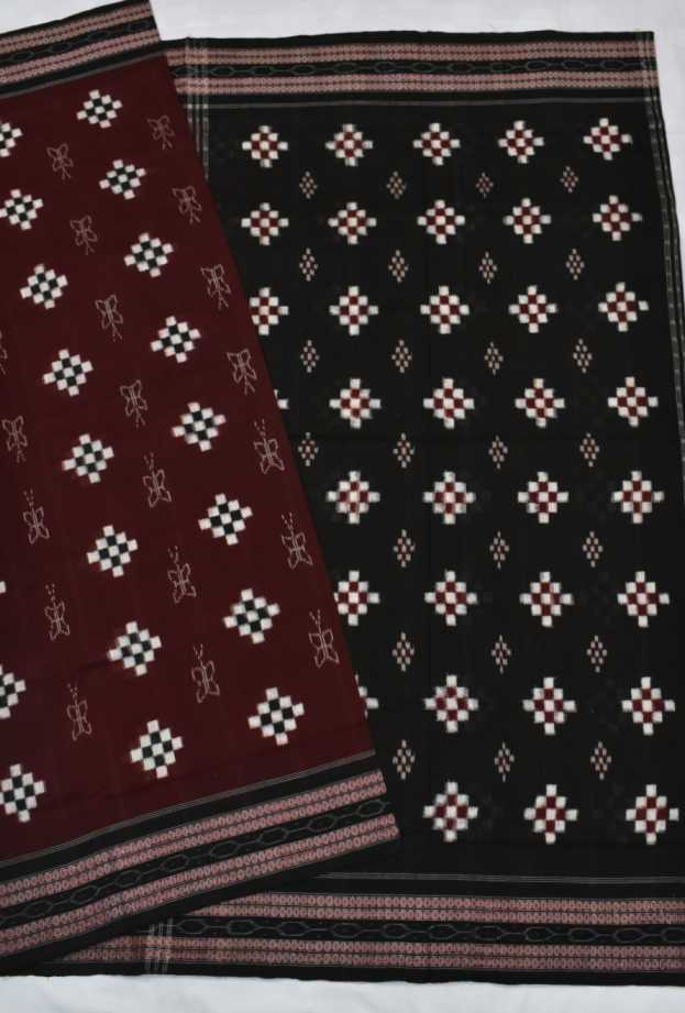 Maroon Colour Pasapali Design Sambalpuri Handloom Cotton Saree - Image 3