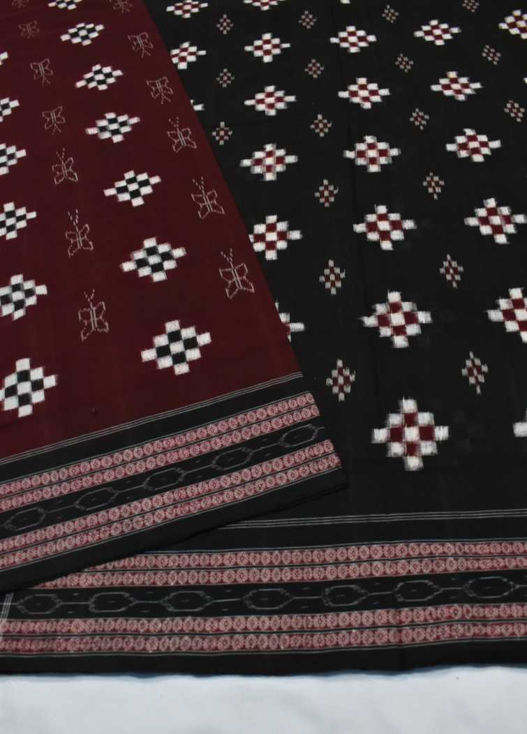 Maroon Colour Pasapali Design Sambalpuri Handloom Cotton Saree - Image 4