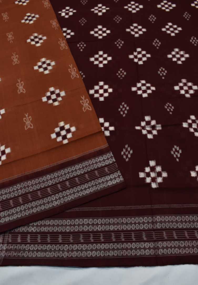 Brown Colour Pasapali Design Sambalpuri Handloom Cotton Saree - Image 4