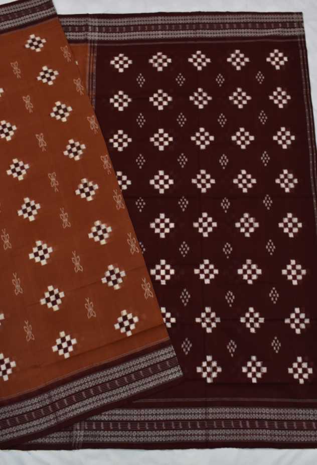 Brown Colour Pasapali Design Sambalpuri Handloom Cotton Saree - Image 3