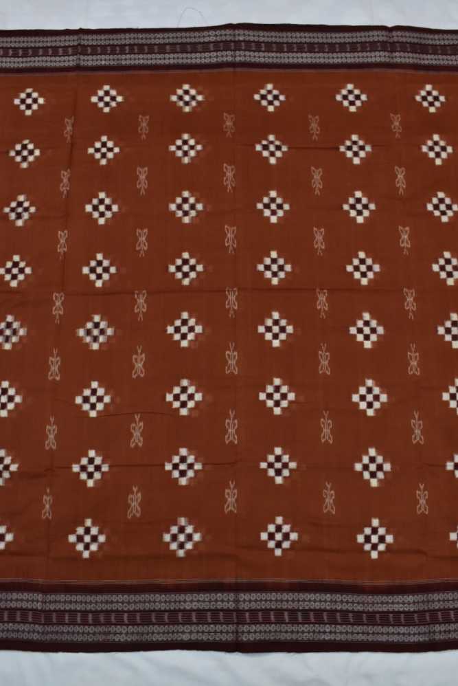 Brown Colour Pasapali Design Sambalpuri Handloom Cotton Saree