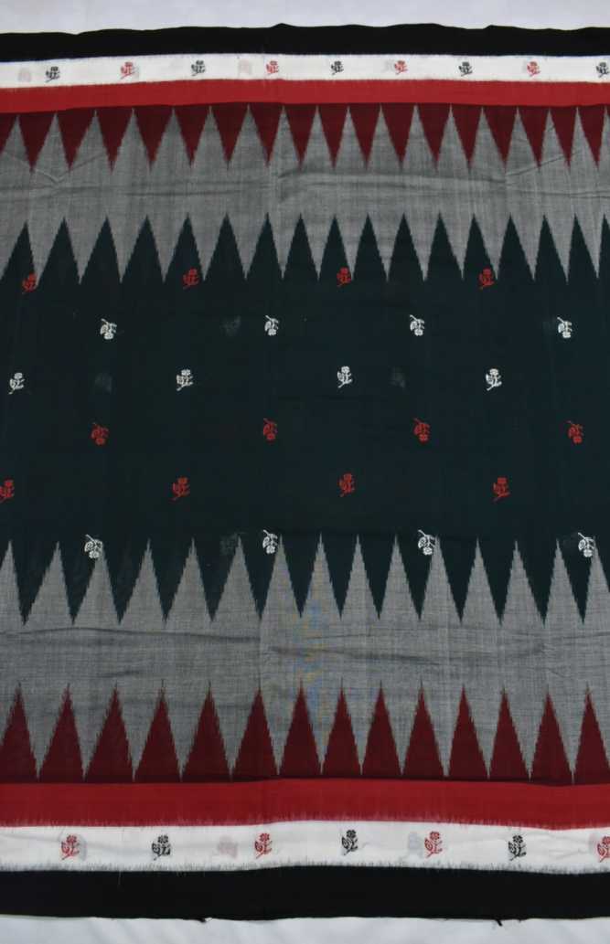 Gray-Deep Green Combinaton Sambalpuri Handloom Cotton Bomkai Saree