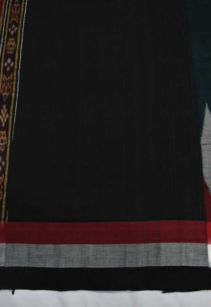 Gray-Deep Green Combinaton Sambalpuri Handloom Cotton Bomkai Saree - Image 5