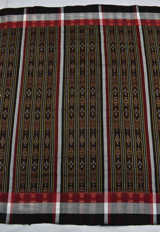Gray-Deep Green Combinaton Sambalpuri Handloom Cotton Bomkai Saree - Image 2