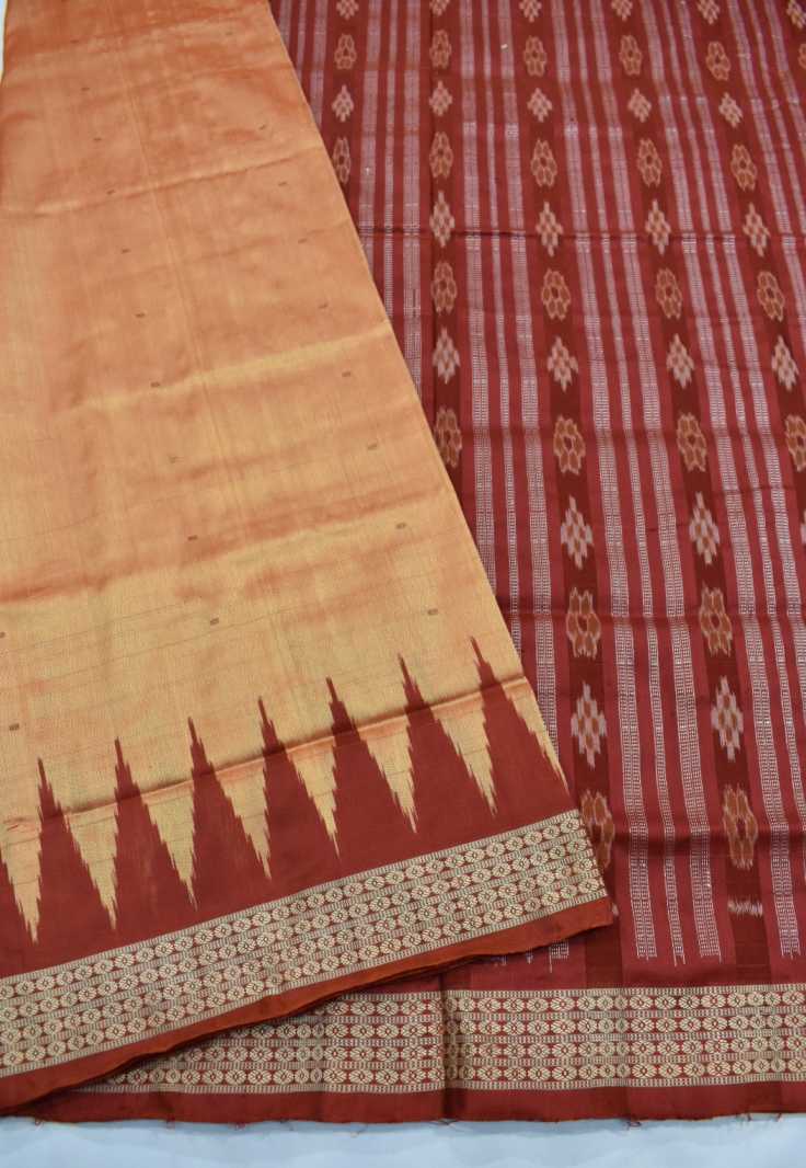 Deco Peach Colour Sambalpuri Handloom Silk Saree - Image 4
