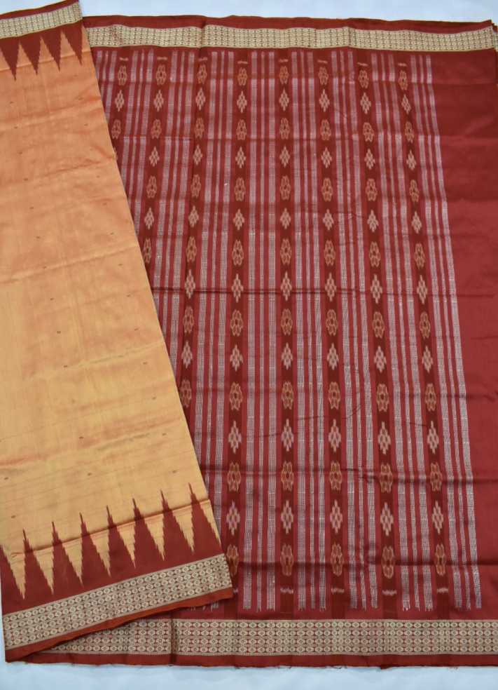 Deco Peach Colour Sambalpuri Handloom Silk Saree - Image 3