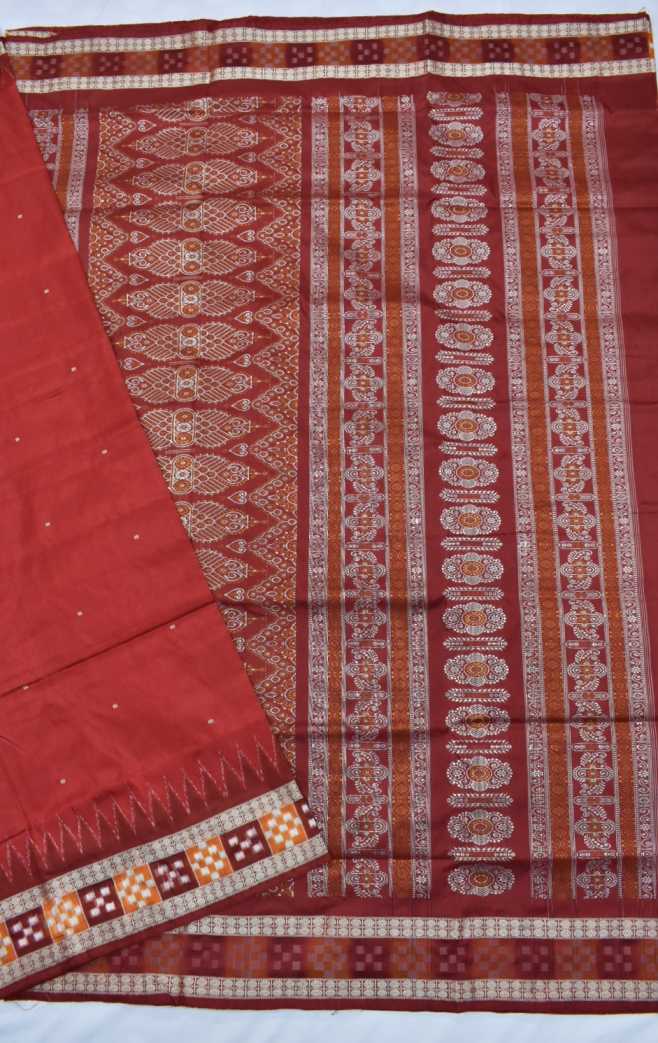Red Colour Pasapali Border Sambalpuri Handloom Silk Saree - Sambalpuri ...