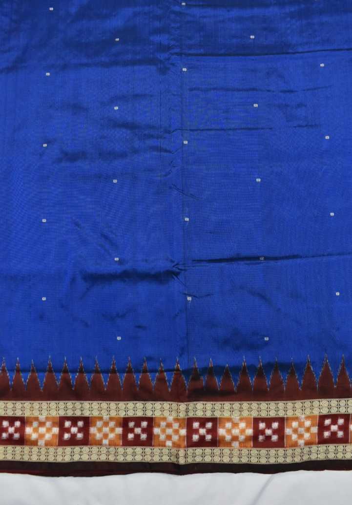 Blue Colour Pasapali Border Sambalpuri Handloom Bomkai Silk Saree - Image 6