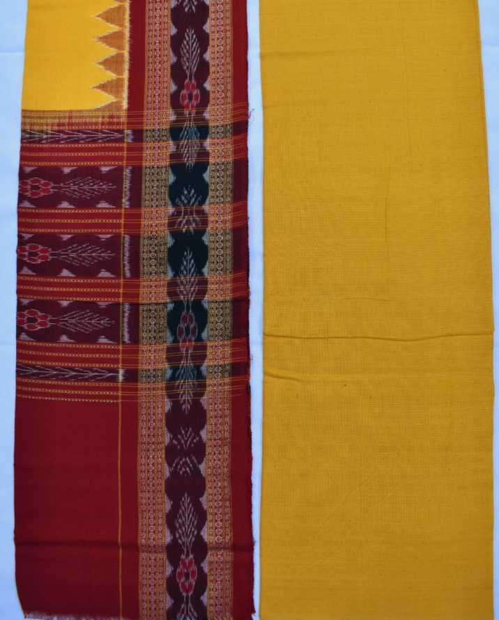 Yellow-Maroon Colour Sambalpuri Handloom Cotton Bomkai Dress Material - Image 3
