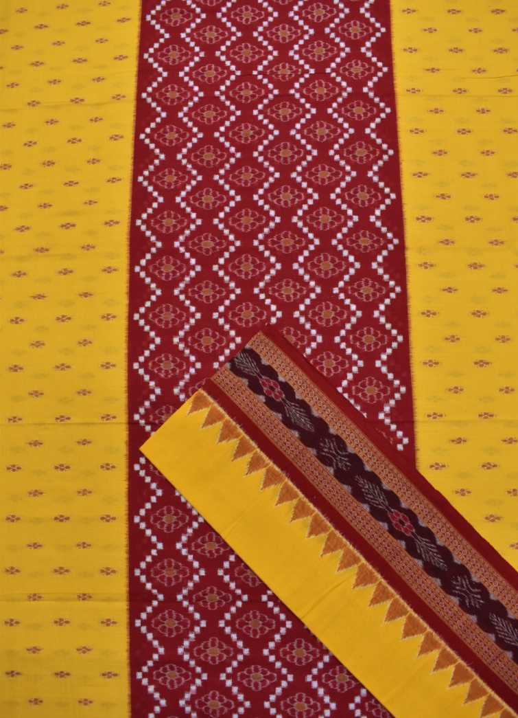 Yellow-Maroon Colour Sambalpuri Handloom Cotton Bomkai Dress Material