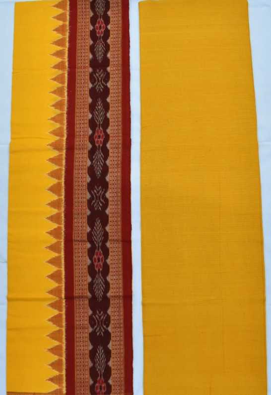 Yellow-Maroon Colour Sambalpuri Handloom Cotton Bomkai Dress Material - Image 2