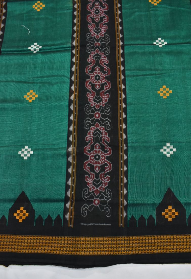 Green Colour Sambalpuri Handloom Silk and Cotton Mix Bapta Saree - Image 5