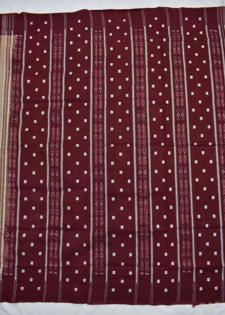 Cream Colour Sambalpuri Handloom Cotton Bapta Saree - Image 2
