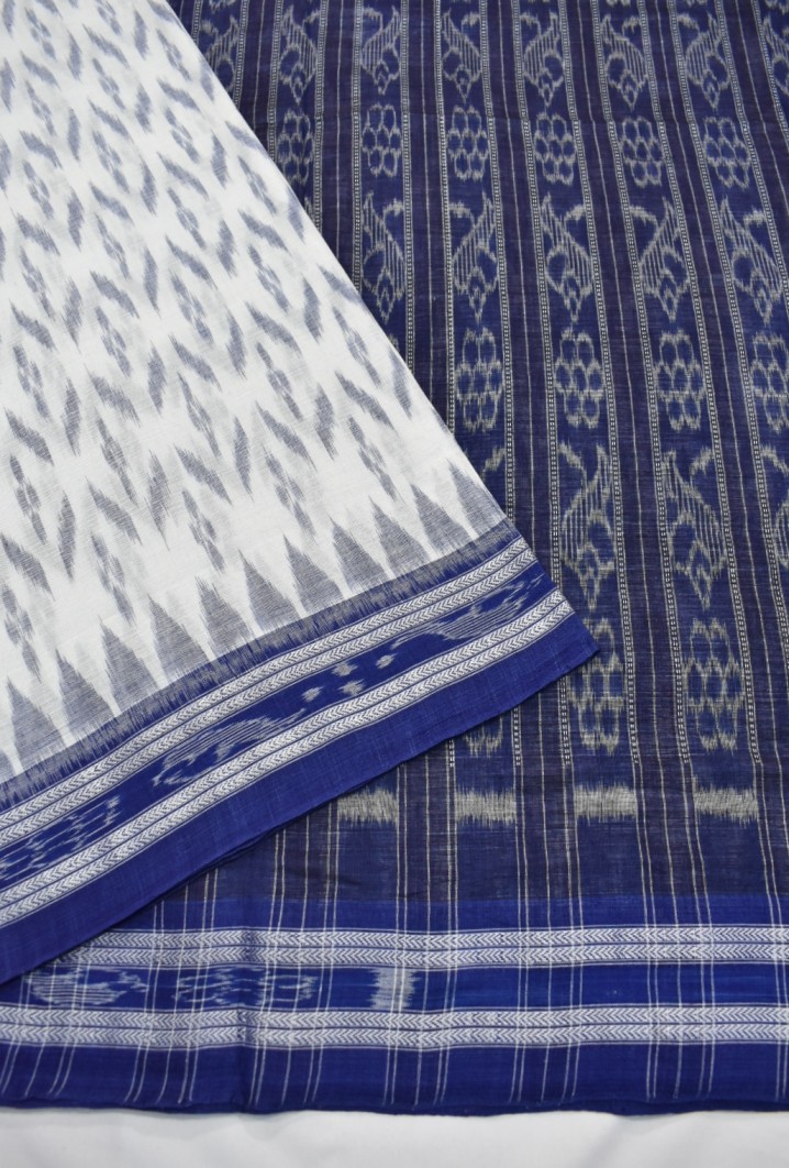 White Colour Sambalpuri Handloom Cotton Saree - Image 3