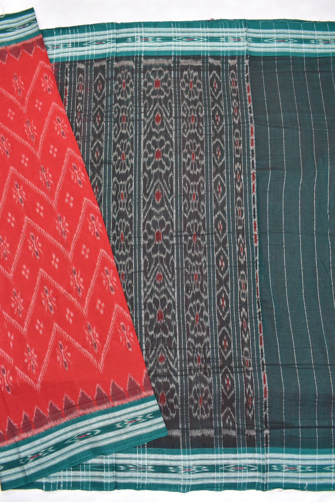 Red Colour Sambalpuri Handloom Cotton Saree - Image 5