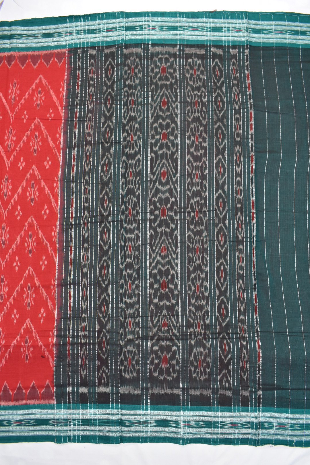 Red Colour Sambalpuri Handloom Cotton Saree - Image 2