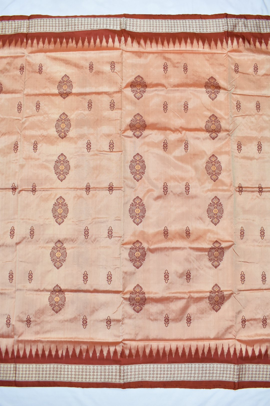 Deco peach Colour Sambalpuri Handloom Bomkai Silk Saree