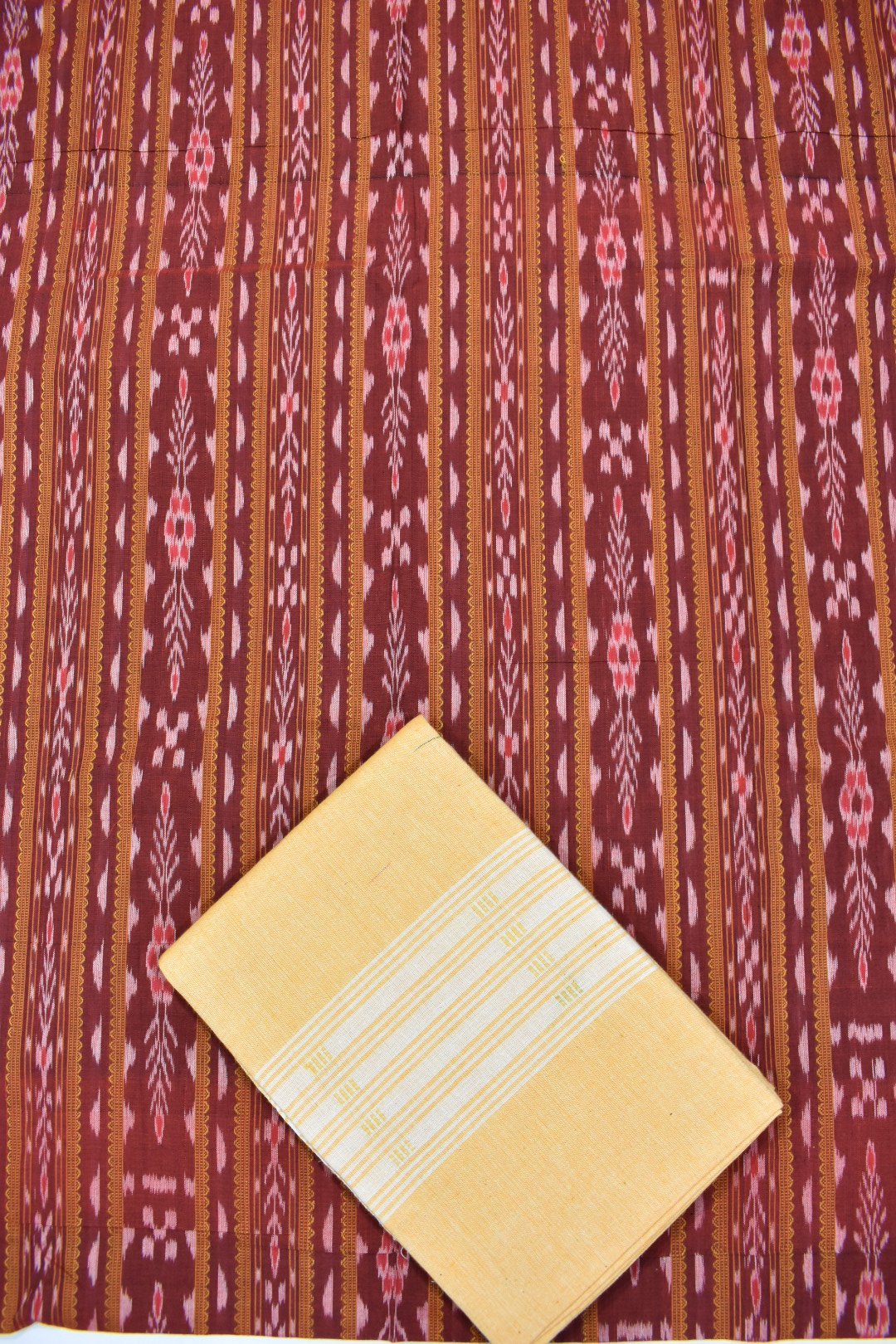 Maroon Colour Sambalpuri Handloom Cotton Dress Materials