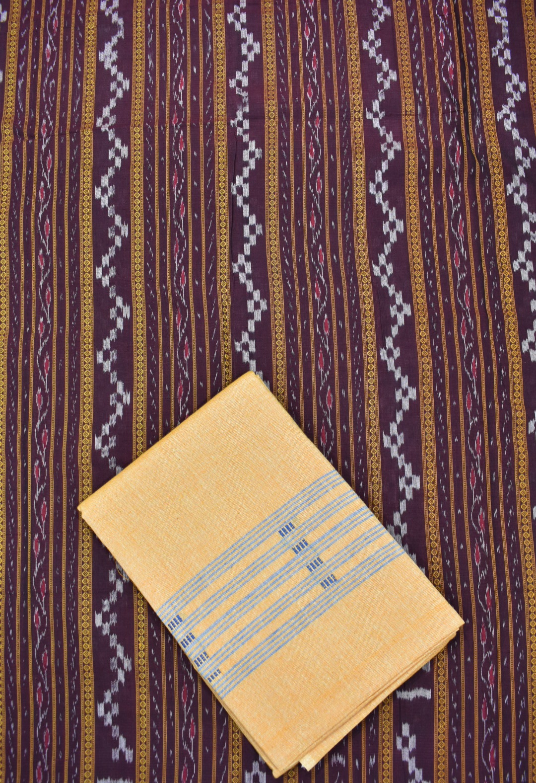 Darkmaroon Colour Sambalpuri Handloom Cotton Dress Materials