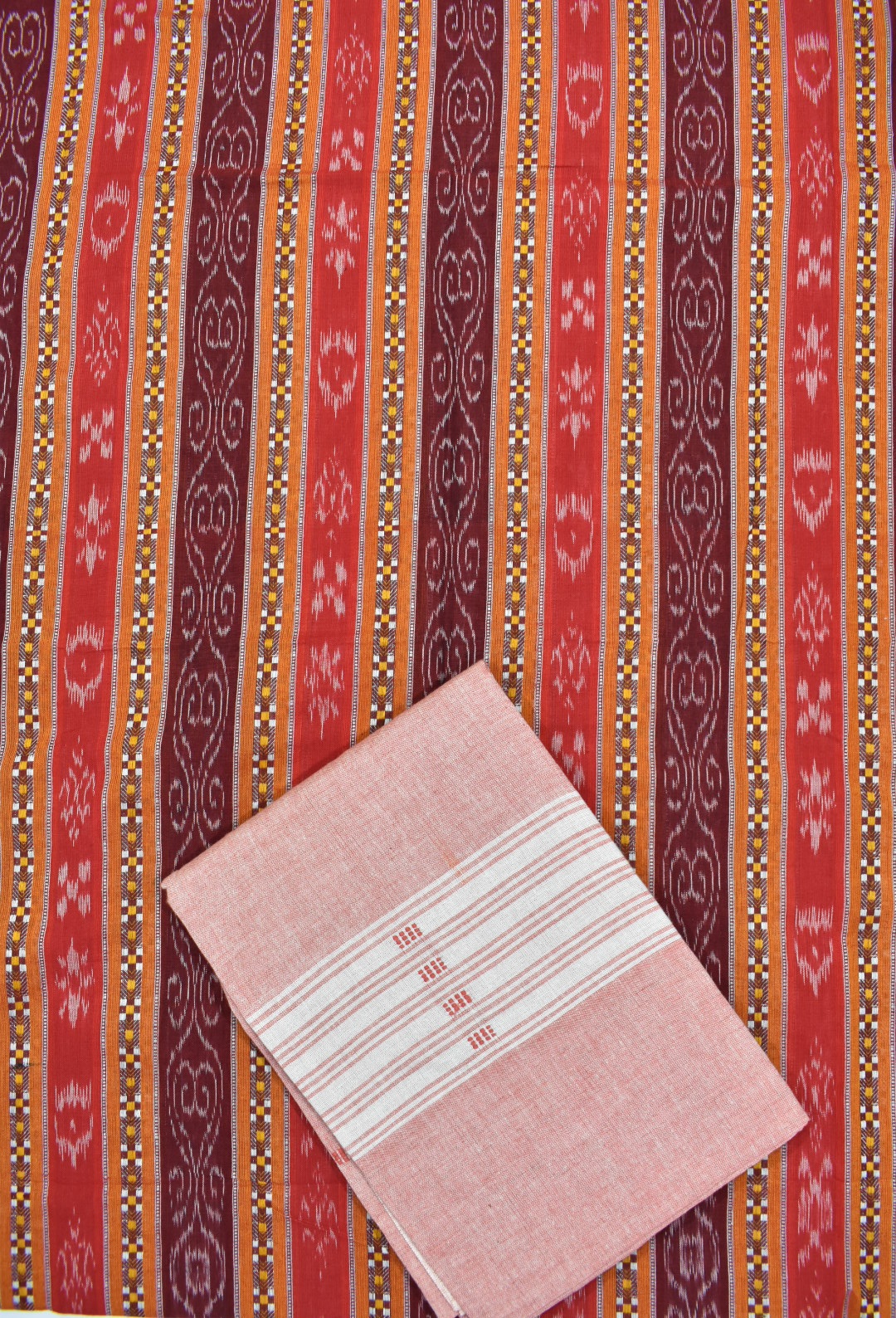 Red Colour Sambalpuri Handloom Cotton Dress Materials