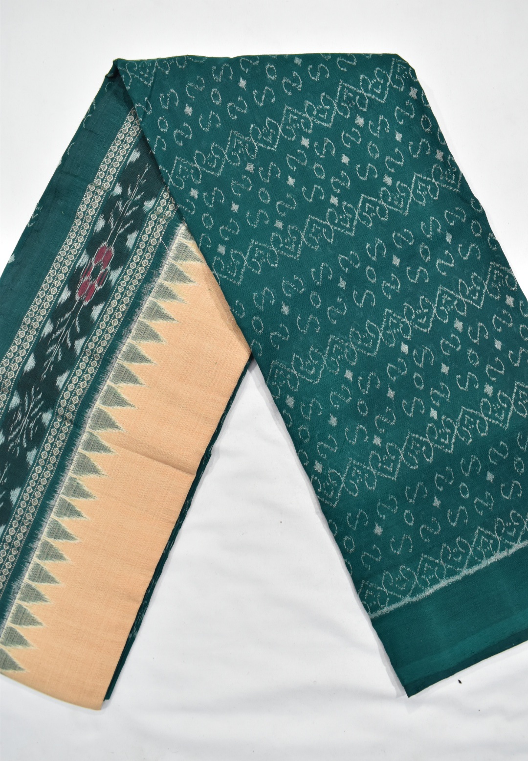 Green Colour Sambalpuri Handloom Cotton Dress Material - Image 2