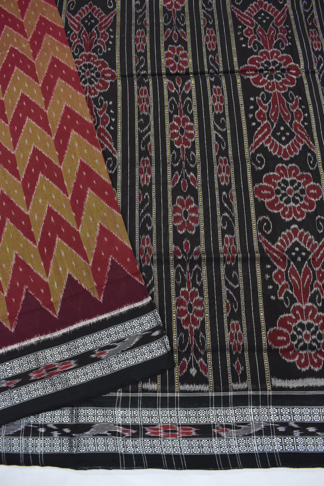 Maroon Colour Sambalpuri Handloom Cotton Saree - Image 4