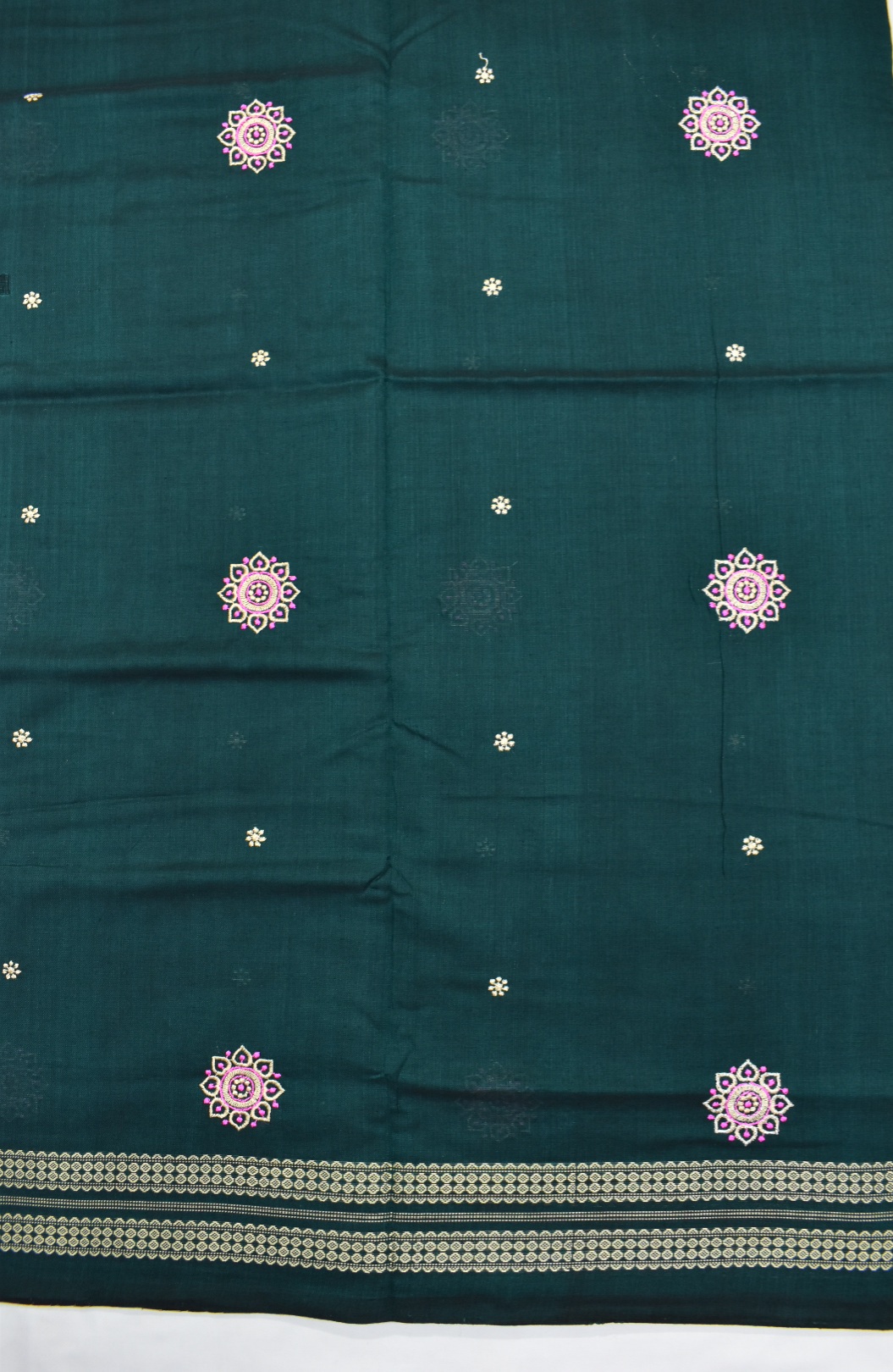 Bottlegreen Colour Sambalpuri Handloom Cotton Saree - Image 4