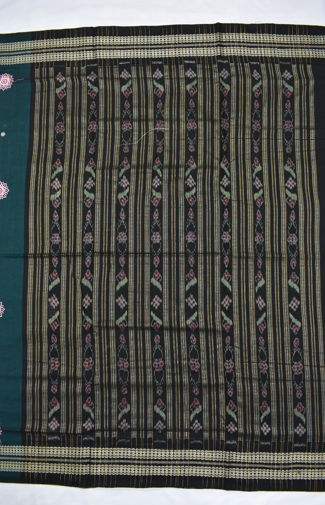 Bottlegreen Colour Sambalpuri Handloom Cotton Saree - Image 2