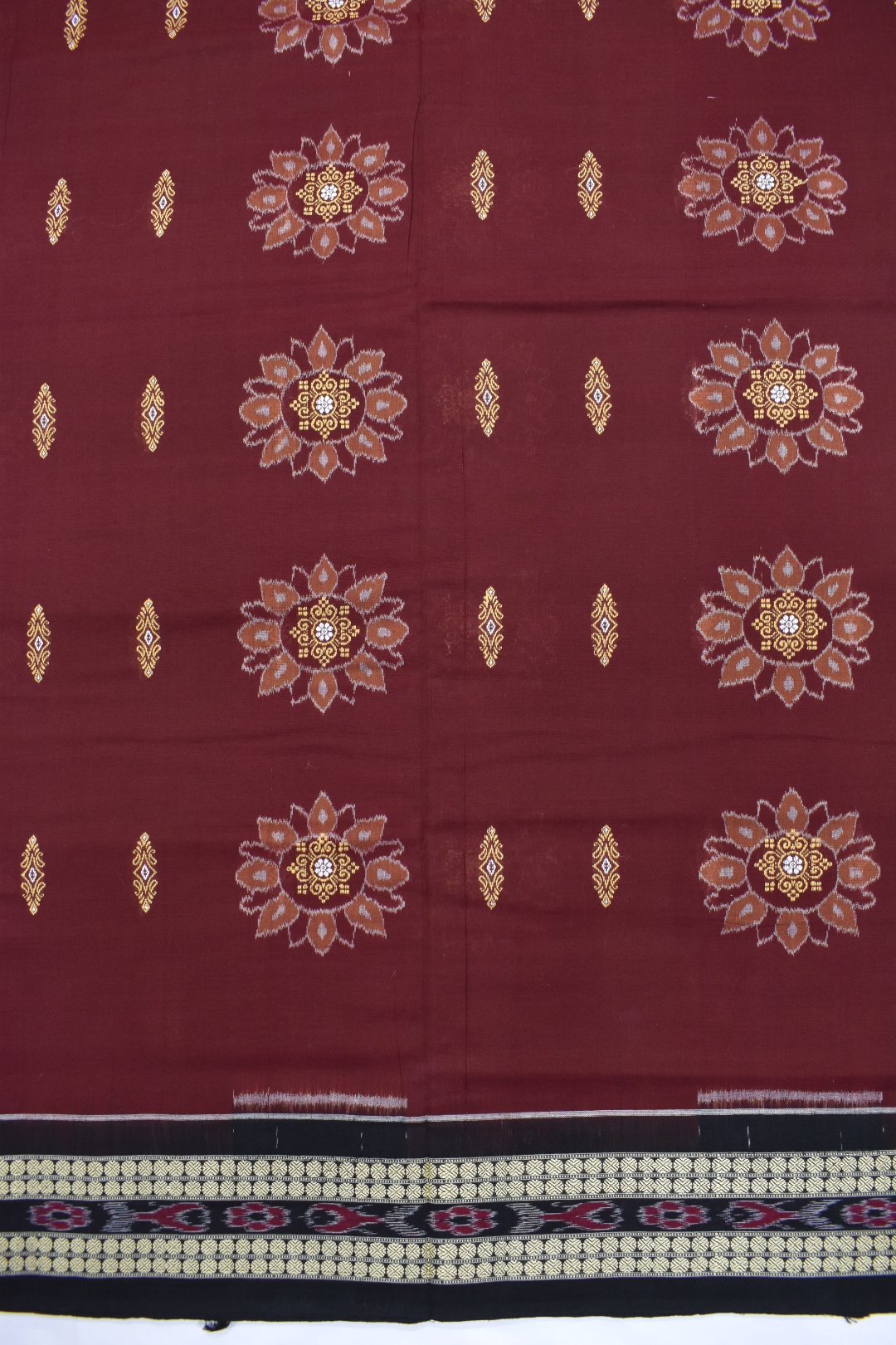 Maroon Sambalpuri Handloom Cotton Bomkai Saree - Image 4