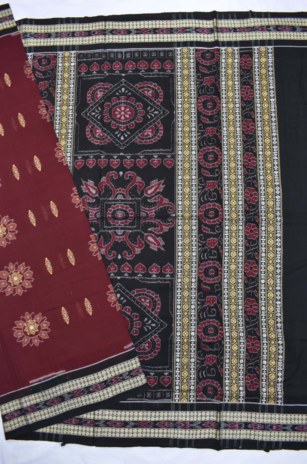 Maroon Sambalpuri Handloom Cotton Bomkai Saree - Image 5