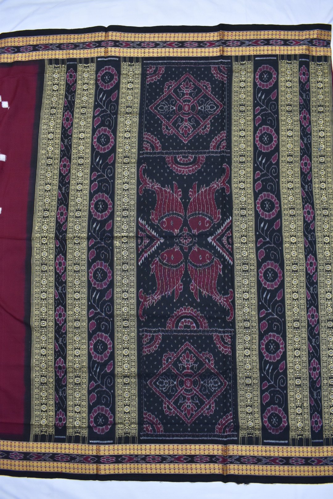 Maroon Colour Sambalpuri Handloom Cotton Bomkai Saree - Image 2