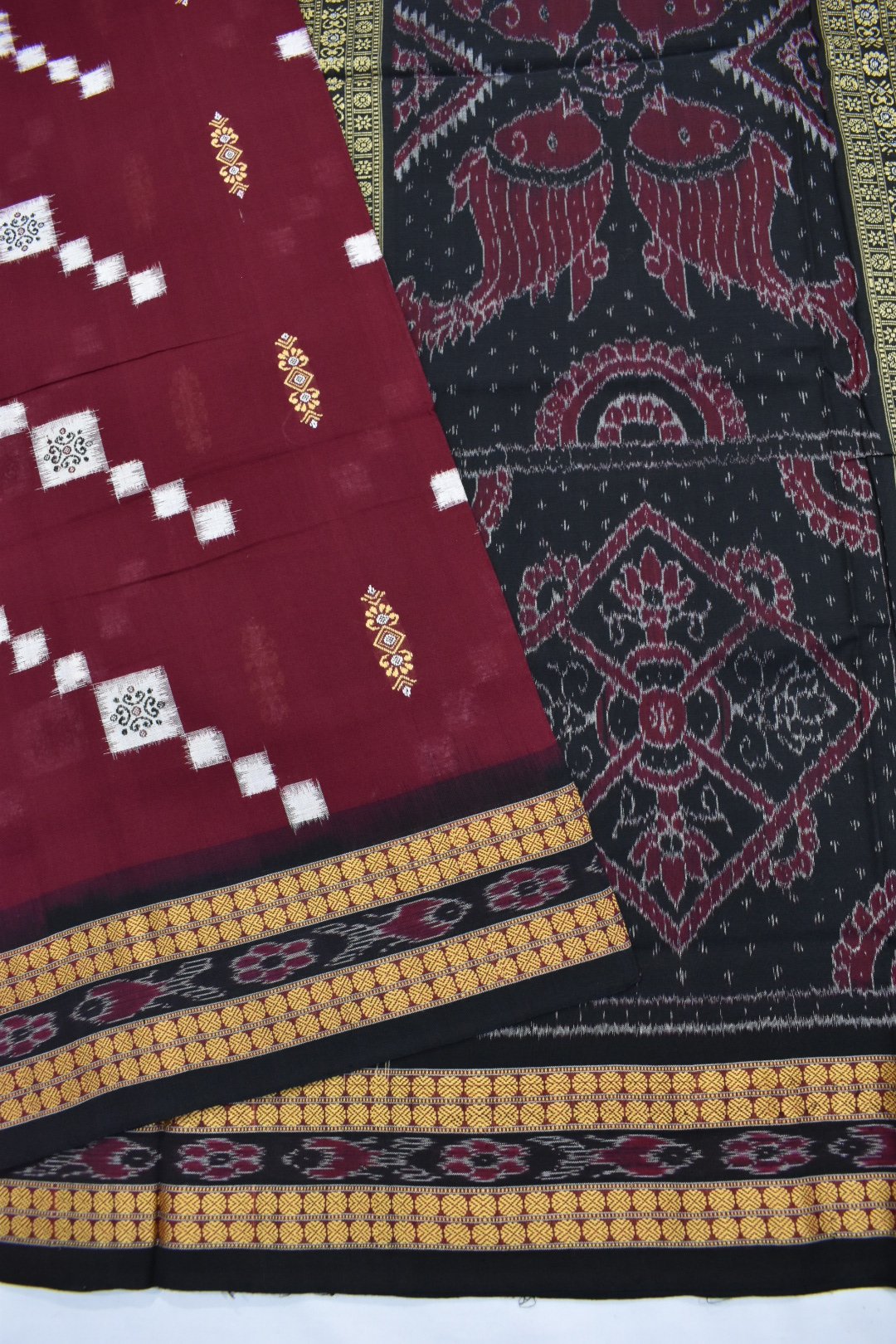 Maroon Colour Sambalpuri Handloom Cotton Bomkai Saree - Image 3