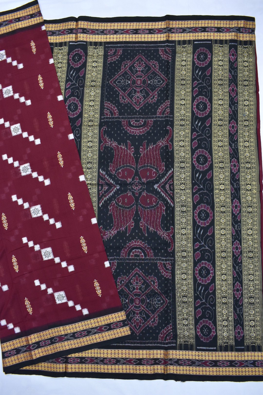 Maroon Colour Sambalpuri Handloom Cotton Bomkai Saree - Image 4